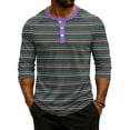 thumbnail image 2 of Hearthz Summer Henley Shirts for Men Striped Raglan 3/4 Sleeve Jersey Baseball T-Shirts Sport Athletic Big and Tall Cotton T Shirts for Men, 2 of 8
