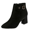 thumbnail image 2 of RoamHome Women's Suede Ankle Boots Chunky Heel Pointed Toe Side Zipper Dressy Booties with Metal Buckle for Fall Winter Casual Party Office Wear, 2 of 8