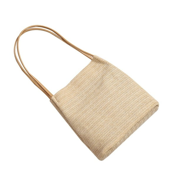 Bolso de punto, bolso de paja hecho a mano, bolso de hombro tipo cubo (beige claro)