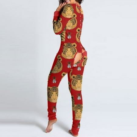 

PEONAVET Onesie Pajamas for Women Sexy V Neck Butt Button Flap Jumpsuit Butterfly Printed Jumpsuits Long Sleeve Button Onesies Pajama Club Rompers Sleepwear Party Holiday