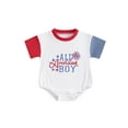 thumbnail image 2 of Musuos Infant Baby Boy 4th of July Romper 3M 6M 12M 18M 24M Letter Star Embroidery Short Sleeve Round Neck Jumpsuit Summer Playsuit, 2 of 9