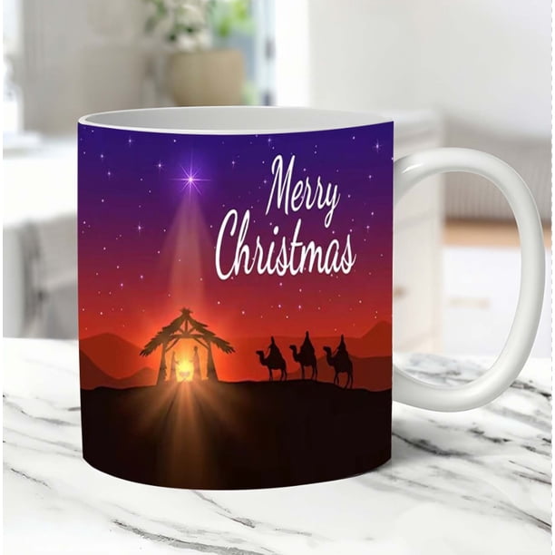 Taza de cerámica religiosa | Diseño conmemorativo del nacimiento de Jesús | Taza con estampado colorido | Apta para lavavajillas y microondas