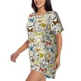 thumbnail image 2 of Uemuo Insects And Medicinal Herbs Pattern Women's Short-Sleeved Pajama, Button-Front Loungewear, 2-Piece Summer Sleepwear, Elastic Drawstring Shorts-3X-Large, 2 of 7