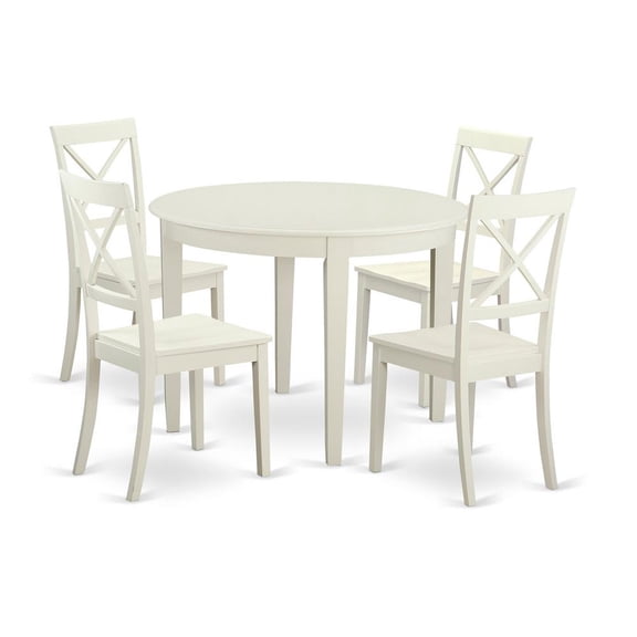 East West Furniture Boston 5-piece Wood Dining Table Set in Linen White