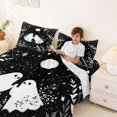 thumbnail image 3 of Homewish Happy Botanical Halloween Ghost Queen Sheets,Twin Leaf Print Queen Sheet Sets,Black White,4pcs,1 Flat Sheet,1 Fitted Sheet and 2 Pillowcases, 3 of 6