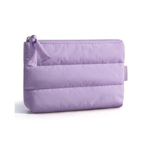 BAGSMART Small Makeup Bag, Puffy Portable Cosmetic Pouch with Charm Zipper, Water-Resistant Travel Organizer for Women, Lilac