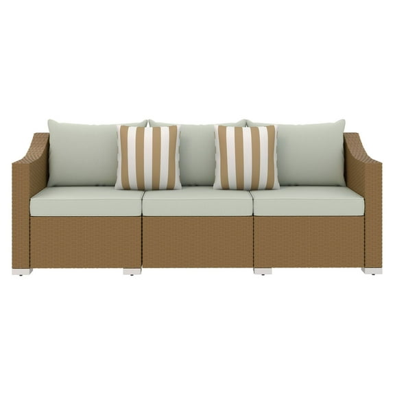 Rattan Wicker Patio Sofa, 3-Seater Outdoor Couch with Cushions & Pillows