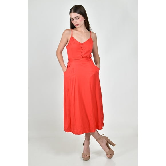 Vestido midi con botones y lazo Roman Fashion /Juvenil, 61436 (Rojo) rojo EG