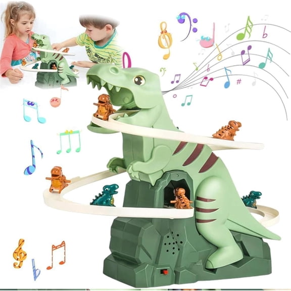Electric Dinosaur Climbing Slide Toy with Music & Lights - Interactive Dinosaur Stair Climber & Roller Coaster Track Game for Toddlers & Kids