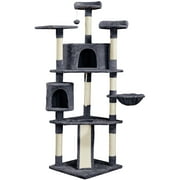 Angle View: Yaheetech 79'' Multilevel Cat Tree Cat Tower 2 Condos & Hammock & Scratching Posts & Ramp, Dark Gray