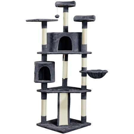 Yaheetech 79'' Multilevel Cat Tree Cat Tower 2 Condos & Hammock & Scratching Posts & Ramp, Dark Gray
