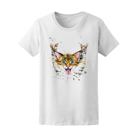 Cute Rocker Cat Watercolor Tee Women's -Image by Shutterstock