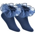 thumbnail image 5 of 2 Pairs Toddler Socks Girls Kids Cute Big Double-Layer Lace Frilly Dress Ruffle Socks for Little Girls, 5 of 6