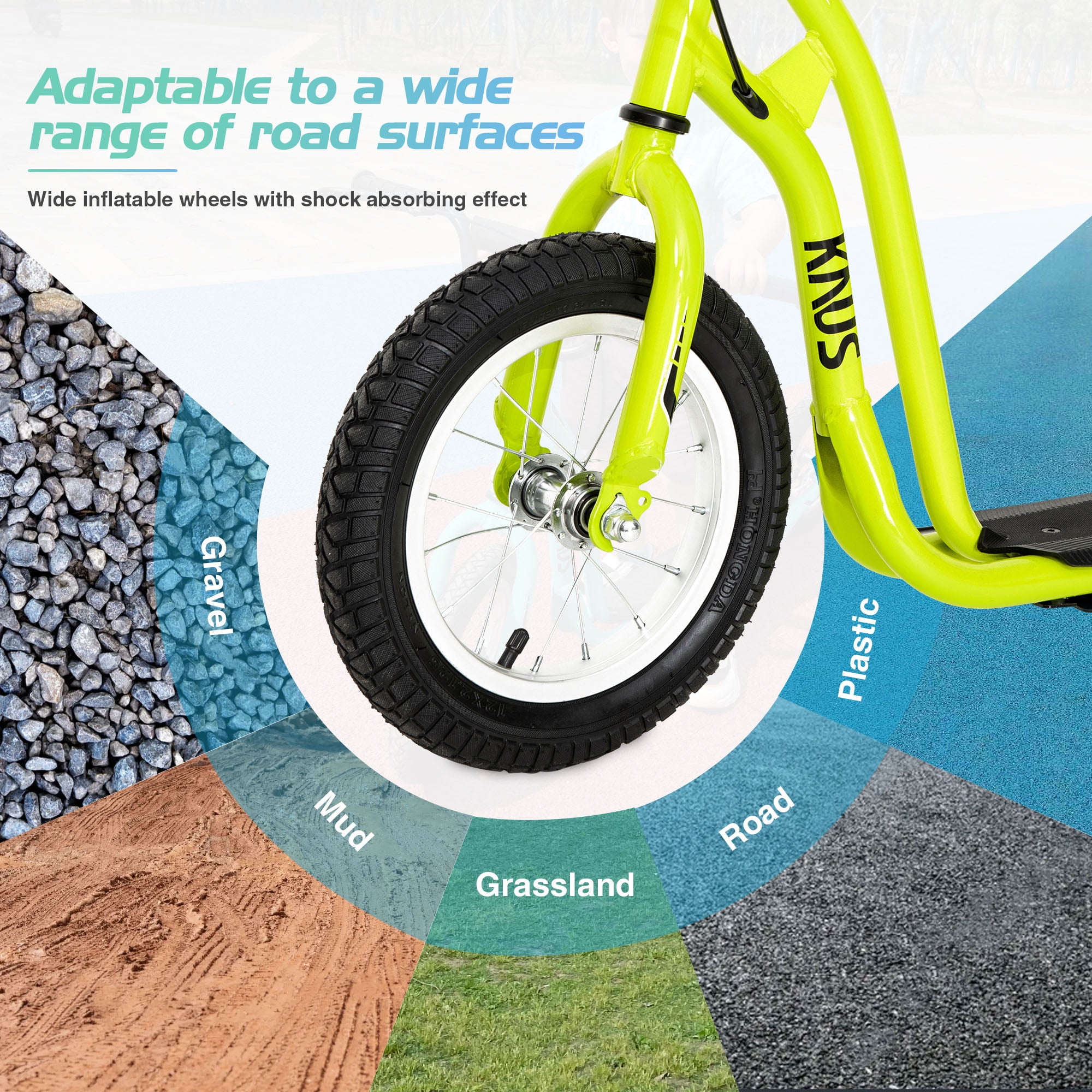 CIPACHO Youth Scooter Kick Scooter for Kids 5+ with Adjustable Handlebar 12" Front and Rear Dual Brakes Inflatable Wheels, Yellow CIPACHO Youth Scooter Kick Scooter for Kids 5+ with Adjustable Handlebar 12" Front and Rear Dual Brakes Inflatable Wheels, Yellow