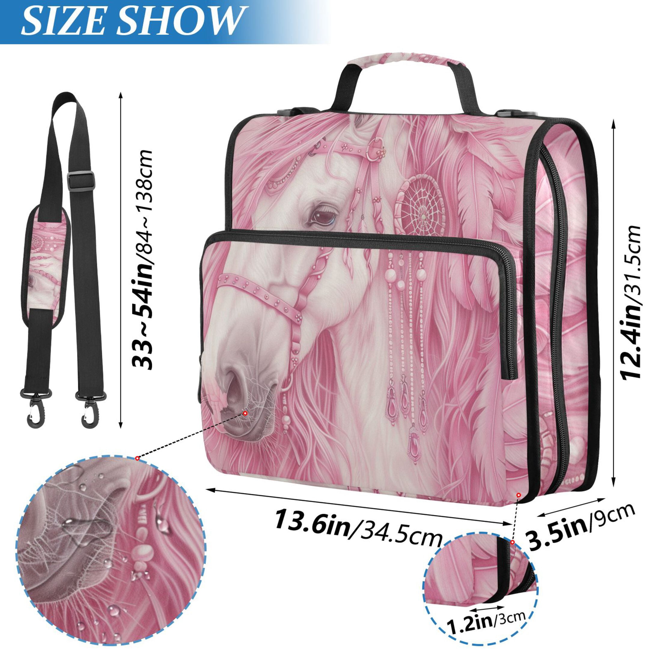 3 Ring Zipper Binder with Shoulder Strap Waterproof Trapper Keeper 2 Inch D-Ring 500 Sheets Capacity Elegant Horse with Long Hair