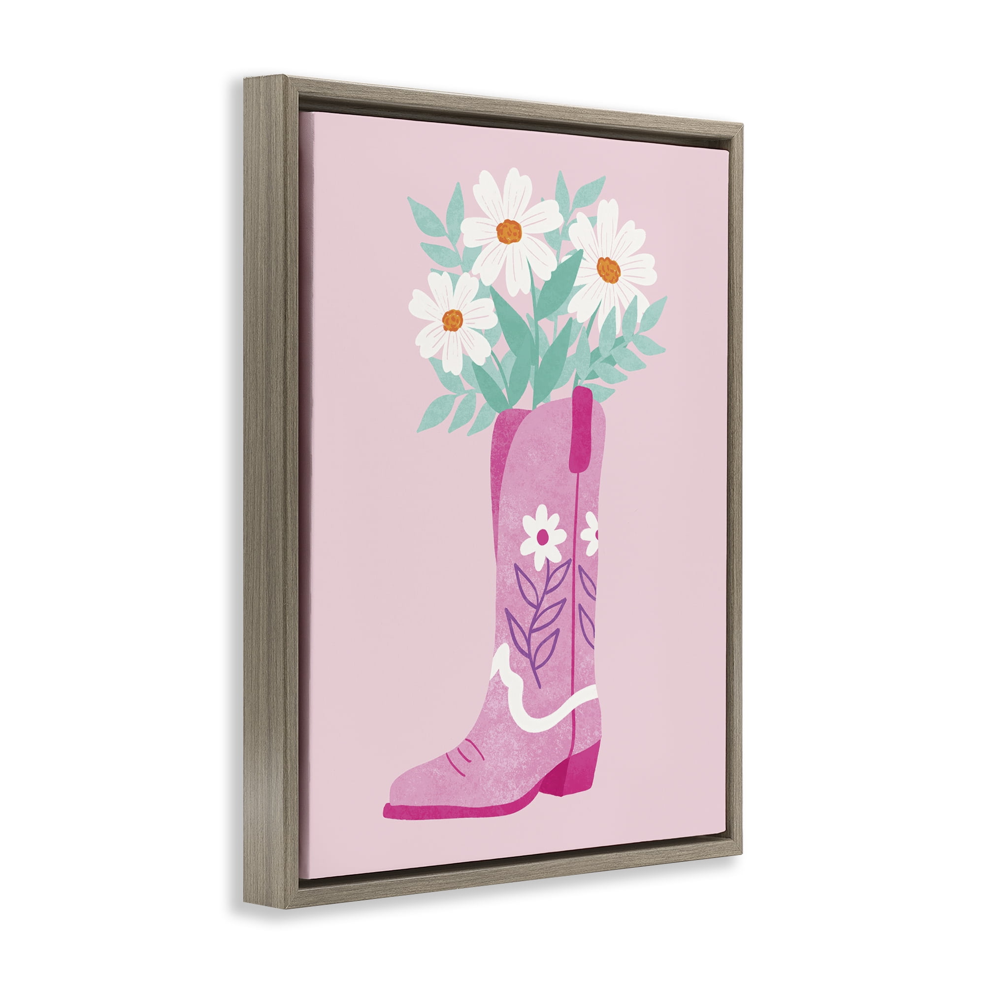 Stupell Industries Retro Cowgirl Bouquet Plants & Flowers Painting Brown Floater Framed Canvas Art Print Wall Art, 17 x 21