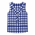 thumbnail image 5 of Mifsaly Womens Ruffle V Neck Tank Tops Plaid Sleeveless Blouse Elegant Flounce Trim Summer Shirts Lightweight Fashion Casual Loose Fit Tunic Top Blue,M, 5 of 6