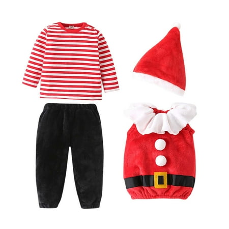 

UACY Baby Boys Girls Outfits Christmas Xmas Santa Striped Coat Romper Bodysuit Pants Hat Outfits 4 Piece Outfits Holiday Clothes Set