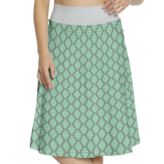 Women's Retro Vertical Repeating Zig Zags A-line Printed Skirt Casual Wear, L, Mint Green Sage Green, by Ambesonne