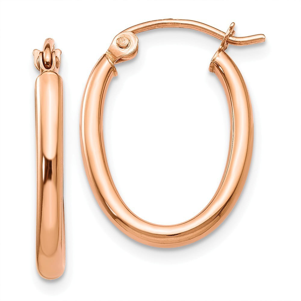 JewelryWeb - 2mm 14k Rose Gold Oval Hoop Earrings - Walmart.com ...