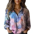 thumbnail image 2 of Pink Women Shirts, Women Cotton Shirt Printed Fashion Button Down Shirts Casual Tops Long Sleeve Blouse,Women Shirts 4XL, 2 of 4