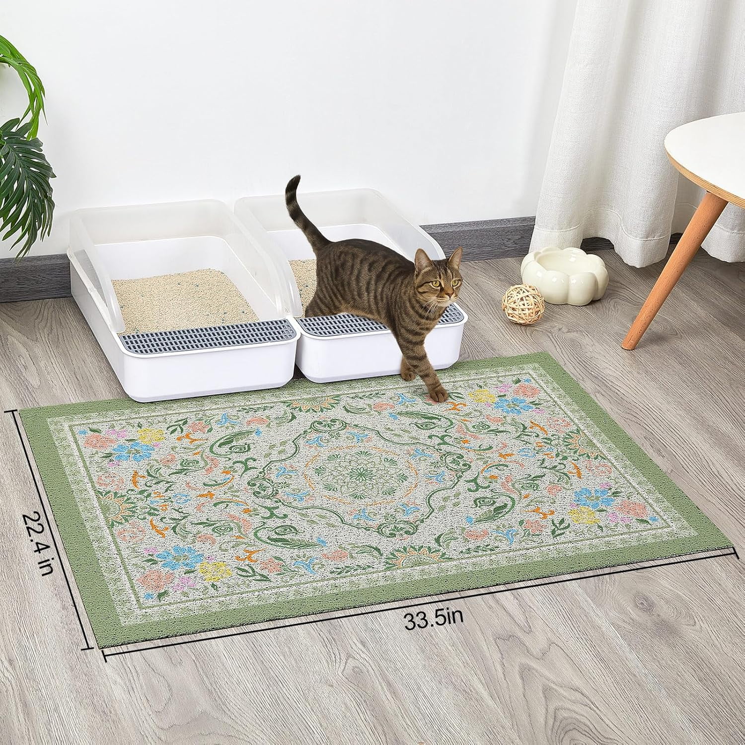 Cat Litter Mat with Non-Slip Bottom Litter Box Mat 33"X22" Litter Trapping Mat Easy to Clean Washable Cat Food Mat for Kitty,L