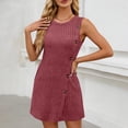 thumbnail image 4 of Uscallm Women's Casual Mini Knit Dress Solid Round Neck Sleeveless Button Down Lightweight Summer Holiday Party Beach Dresses, Wine S, 4 of 5