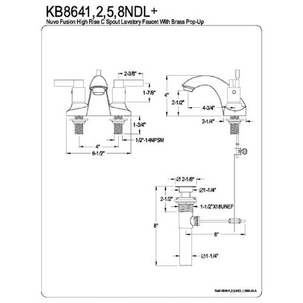 Kingston Brass KB8641NDL Robinet de lavabo à bec haut Nuvo Fusion avec pop-up en laiton, chrome poli