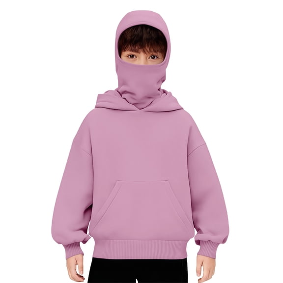 Coerni Boys Hoodie Pullover Hooded Sweatshirt Solid Color Running Tops Teen Loose Causal Outerwear Balaclava Warm Fashion Sweatshirt
