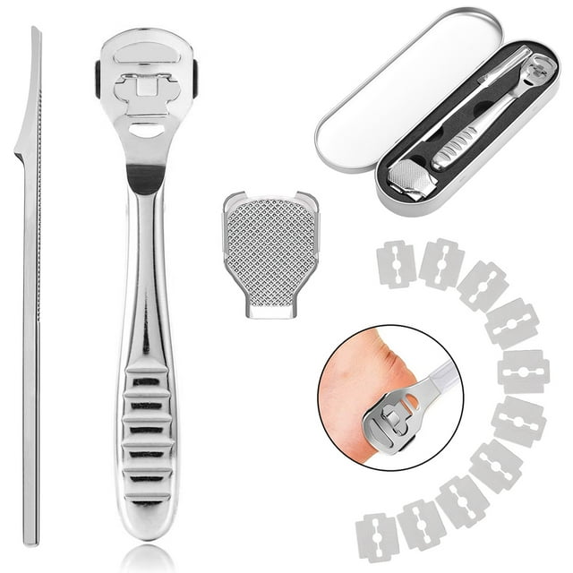 Cribun Callus Remover for Feet, Foot Callus Shaver Heel Hard Skin Remover For Hand Feet Pedicure Razor Tool Shavers with Stainless Steel Handle 10 Blades