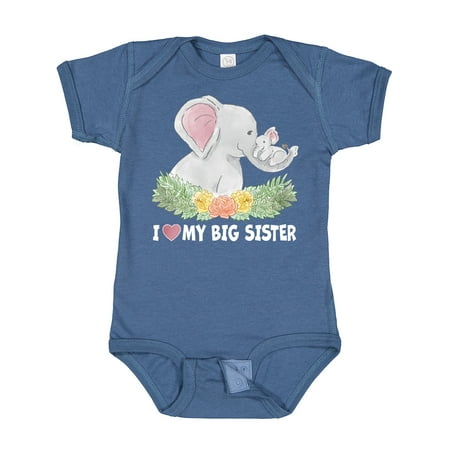 

Inktastic I Love My Big Sister with Elephant Family with Flowers Gift Baby Boy or Baby Girl Bodysuit