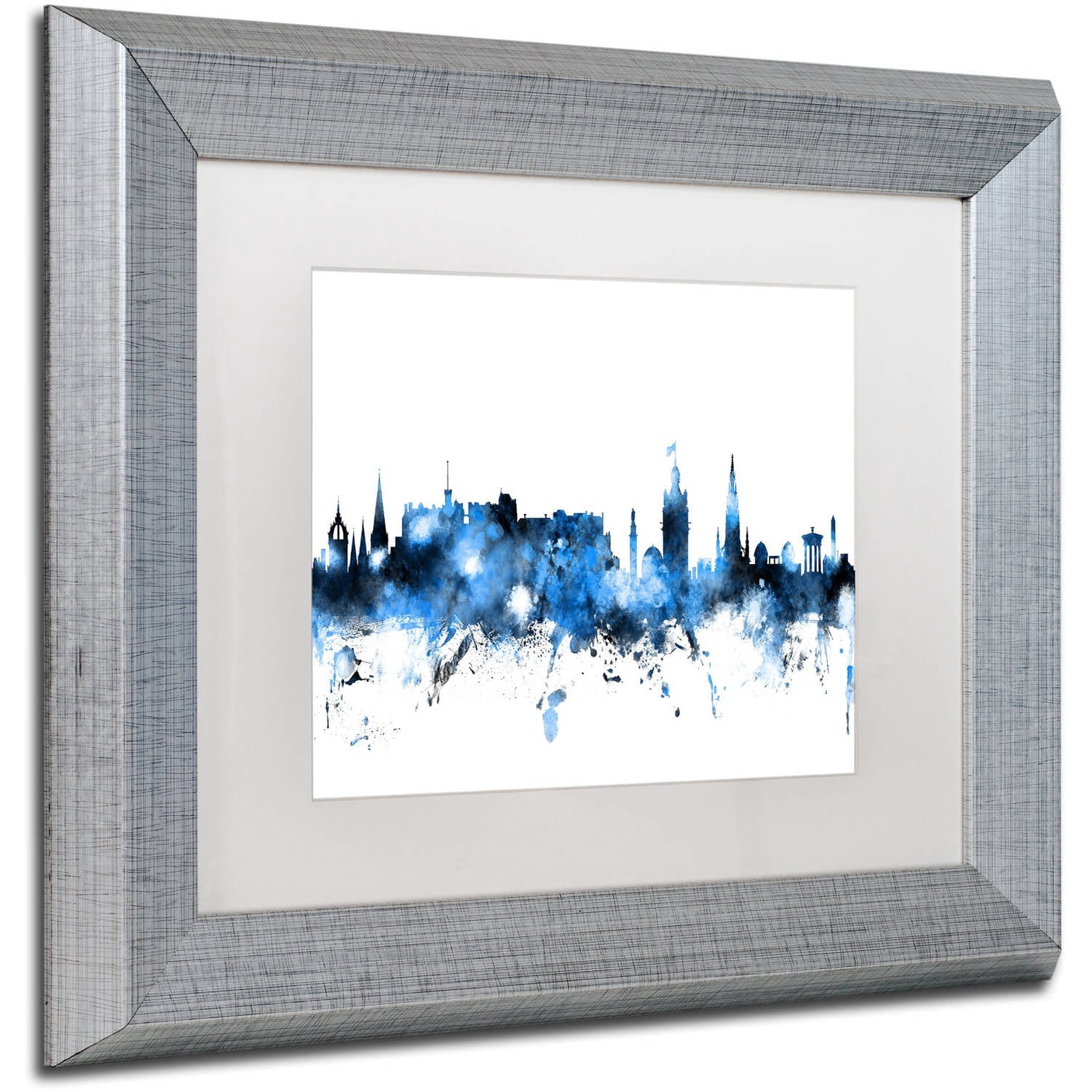 Trademark Fine Art "Edinburgh Skyline White" Canvas Art by Michael Tompsett, White Matte, Silver Frame