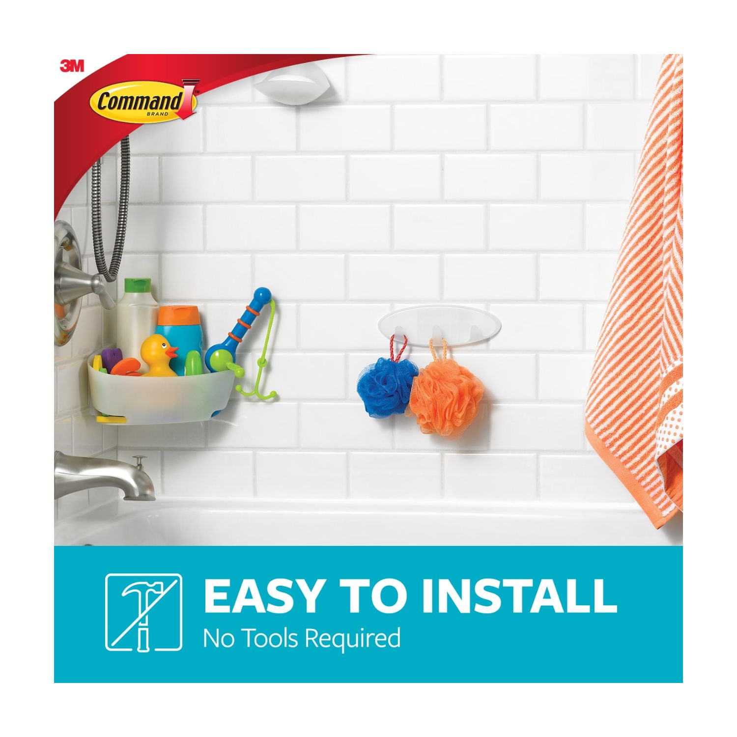 (3 pack) Command Bath Multi-Hook, 1 Wall Multi-hook, 2 Large Water Resistant Strips, Bathroom Organization