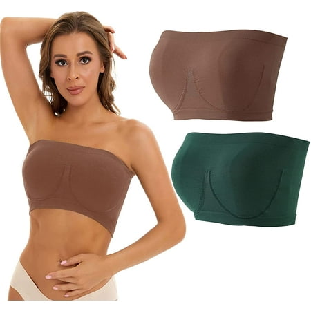 

Women Stretch Strapless Bra Summer Bandeau Crop Tube Top Bra Plus Size Strapless Padded Bralette