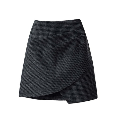 snowsong Mini Skirt 2024 Woolen Short Skirt Houndstooth Bag Hip Skirt Waist Thin All Irregular A Line Skirt Skirts for Women Summer Skirt Sexy Skirts Pencil Skirt (Clearance) Black L