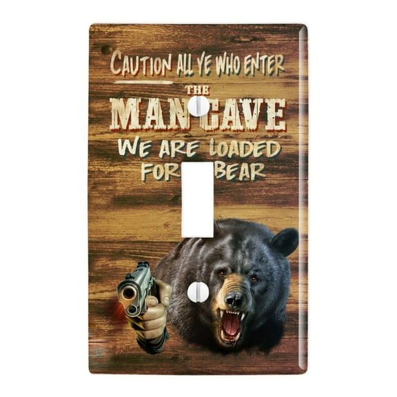 Man Cave We Are Loaded For Bear Plastic Wall Decor Toggle Light Switch Plate Cover