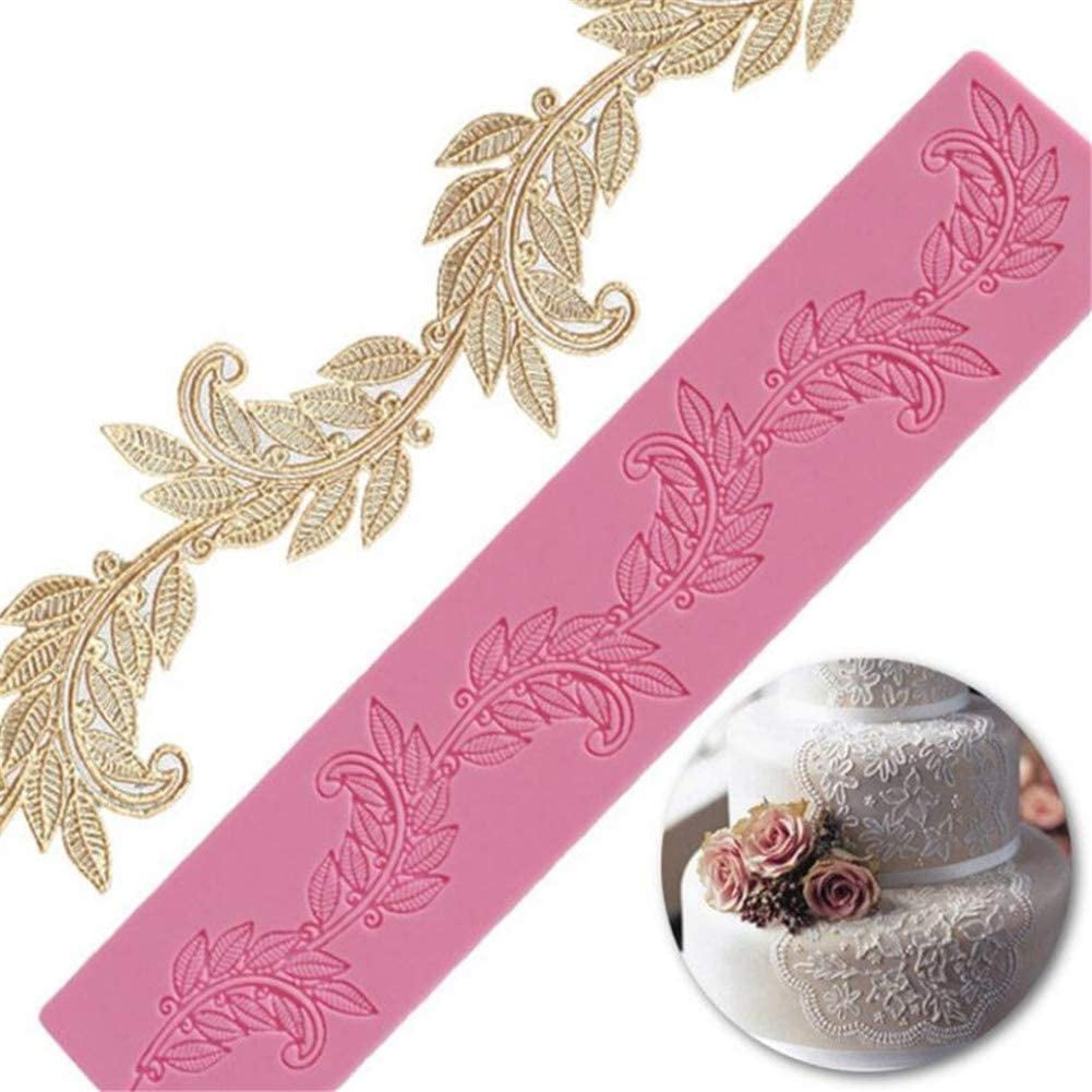 Pink Leaves Pattern Silicone Lace Mold Mould Fondant Cake Decoration Baking Tool