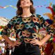 thumbnail image 5 of Xuyuer Mardi Gras Printed Shirt - Ladies' 3/4 Sleeve Crewneck Top for Festival Celebrations, Carnival Themed Parties, Vibrant Holiday Seasonal Fashion & Eye-Catching Parade Ready Apparel, 5 of 9
