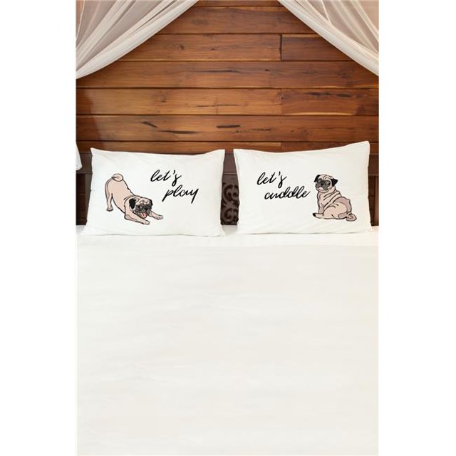 One Bella Casa 82883CSE Lets Play Lets Cuddle Pups Pillow Case - Multicolor, Set of 2