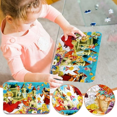 Acheter Puzzle plat en bois, boîte en fer de 60 pièces, dessin animé,  Version Puzzle, jouets éducatifs pour enfants, éducation précoce