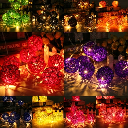- GLIME 20 LED Rattan Ball String Light fairy lights Battery Home Garden Fairy Wedding Party Decor