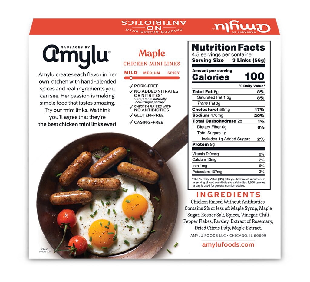 Amylu Foods Maple Breakfast Chicken Mini Link Sausages, 9oz, Refrigerated