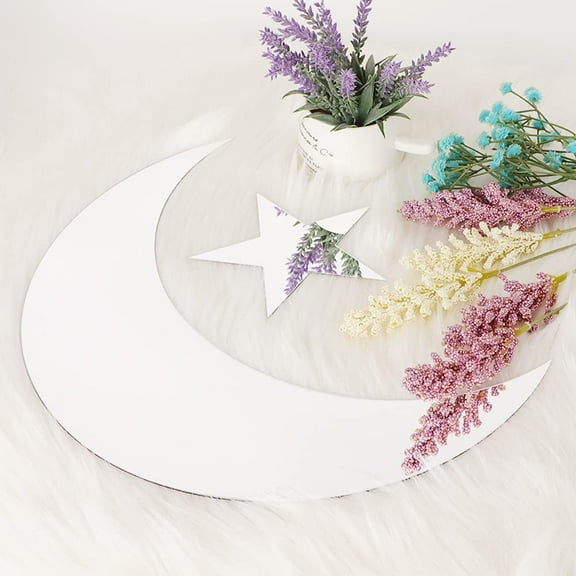 STONCEL Crescent Moon Mirror, Moon & Star 2pcs Wall Mirror, Chic Boho Scandinavian Wall Decor Aesthetic Mirror, Cozy Room Moon Decor for Bedroom Living Room Apartments (Silver)