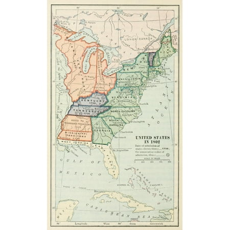 School History of the United States 1918 Map United States in 1802 Canvas Art - Unknown (18 x 24)
