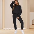 thumbnail image 3 of Ladies 2 Piece Pant Set Solid Color Crew Neck Long Sleeve Oversized Daily Outfit, 3 of 8