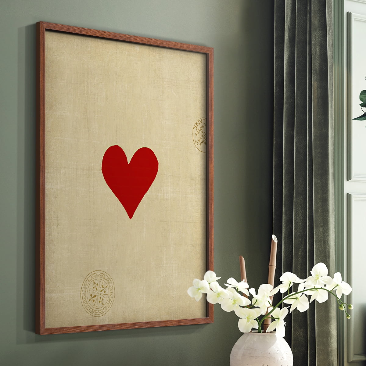 Small Heart Framed Print in Brown Solid Wood Framed Print No Nail Hanging