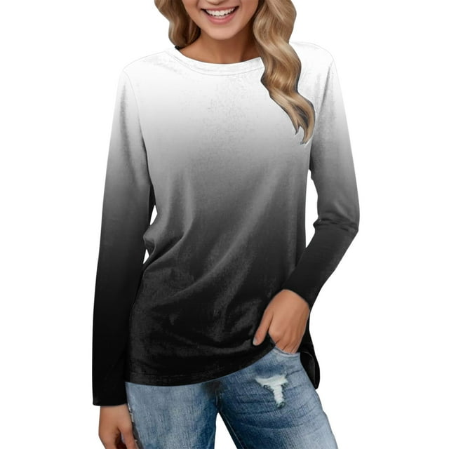 My Items Chemises pour Femmes Chemises à Manches Longues pour Femmes Hauts Quotidiens pour Femmes Manches Longues Blouse Confortable à Imprimé Dégradé Hauts Tunique Décontractée à Manches Longues Col Rond Chandail Chemises TG