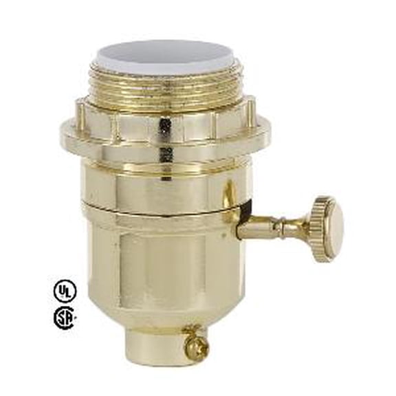 B&P Lamp® Brass Plated Finish, Med. Base Modern On/Off Lamp Socket With Uno Ring