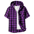 thumbnail image 5 of Xyant Boys Girls Plaid Flannel Shirts Unisex Kids Short Sleeve Casual Button Down Shirt with Hood (Purple,6-7 Years), 5 of 5