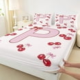 thumbnail image 3 of Feelyou Pink Fashion Letter Bed Sheets for Kids, Cartoon Monogrammed P King Sheets, Cute Bowknot Cherry Sheet Set, Super Cozy Room Decor, 4pcs, 3 of 7